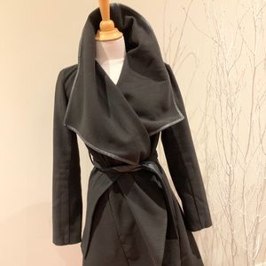 Wrap Coat with Leather Trim